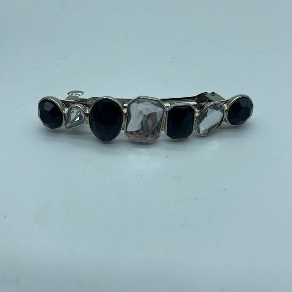 Vintage Hair Berette OS Silver Rhinestones Diamond Black - Picture 2 of 9